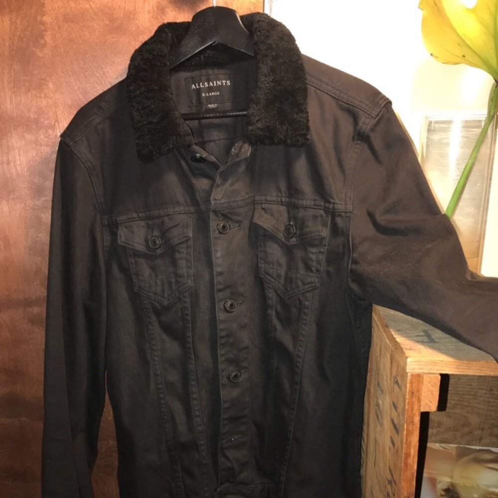 All Saints Black denim jacket Sherpa collar